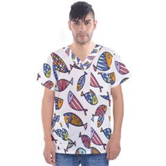 Love Fish Seaworld Swim Rainbow Cartoons Men s V-neck Scrub Top