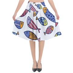 Love Fish Seaworld Swim Rainbow Cartoons Flared Midi Skirt