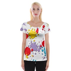 Paint Splash Rainbow Star Cap Sleeve Tops