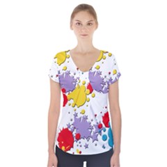 Paint Splash Rainbow Star Short Sleeve Front Detail Top by Mariart