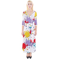 Paint Splash Rainbow Star Quarter Sleeve Wrap Maxi Dress by Mariart