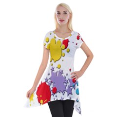 Paint Splash Rainbow Star Short Sleeve Side Drop Tunic