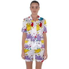 Paint Splash Rainbow Star Satin Short Sleeve Pyjamas Set by Mariart