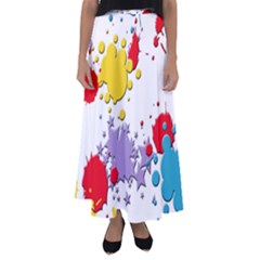 Paint Splash Rainbow Star Flared Maxi Skirt