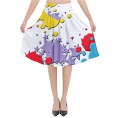 Paint Splash Rainbow Star Flared Midi Skirt