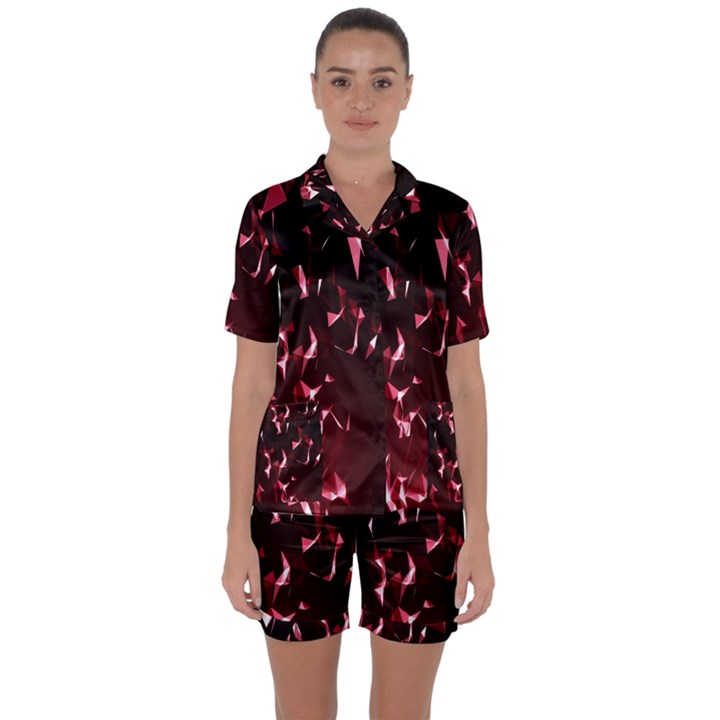 Lying Red Triangle Particles Dark Motion Satin Short Sleeve Pyjamas Set