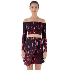 Lying Red Triangle Particles Dark Motion Off Shoulder Top With Skirt Set by Mariart