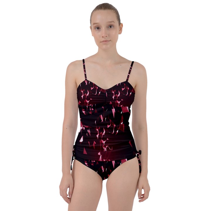 Lying Red Triangle Particles Dark Motion Sweetheart Tankini Set