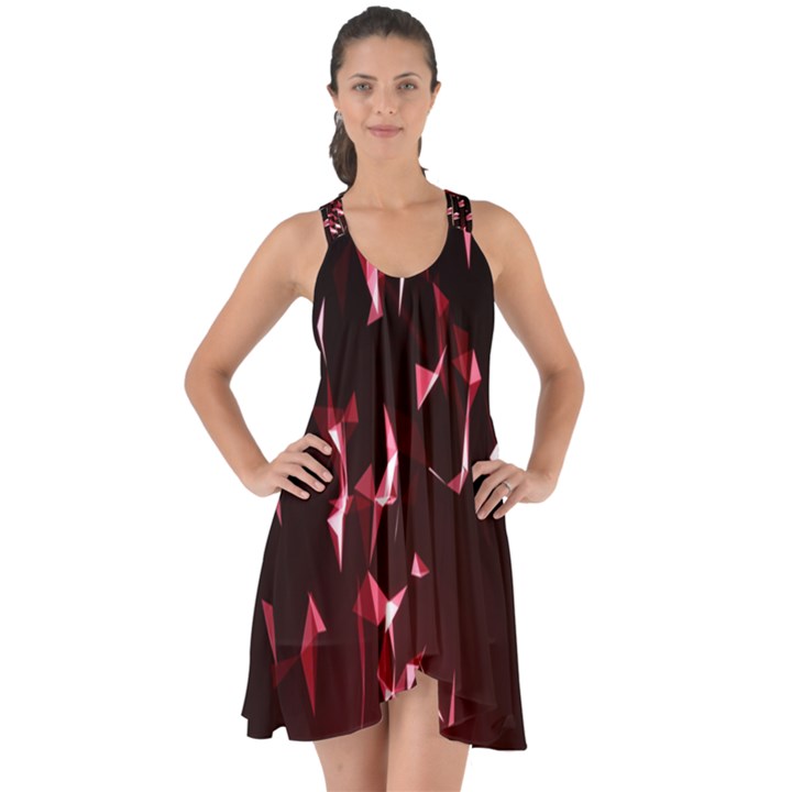 Lying Red Triangle Particles Dark Motion Show Some Back Chiffon Dress