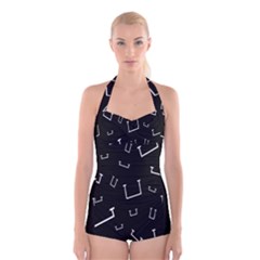 Pit White Black Sign Pattern Boyleg Halter Swimsuit 