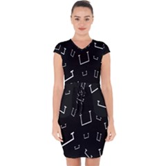 Pit White Black Sign Pattern Capsleeve Drawstring Dress  by Mariart