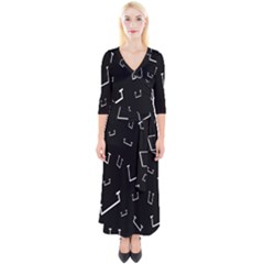 Pit White Black Sign Pattern Quarter Sleeve Wrap Maxi Dress