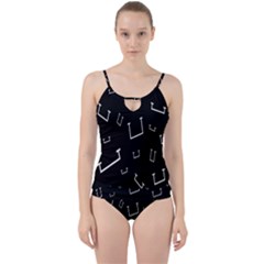 Pit White Black Sign Pattern Cut Out Top Tankini Set