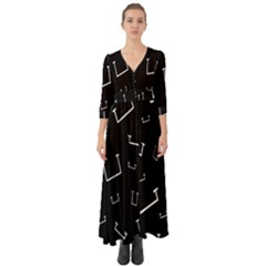 Pit White Black Sign Pattern Button Up Boho Maxi Dress by Mariart