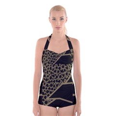 Polka Spot Grey Black Boyleg Halter Swimsuit 