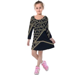 Polka Spot Grey Black Kids  Long Sleeve Velvet Dress by Mariart