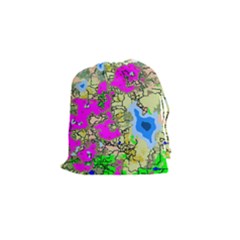 Painting Map Pink Green Blue Street Drawstring Pouches (small) 