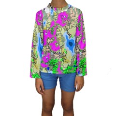 Painting Map Pink Green Blue Street Kids  Long Sleeve Swimwear