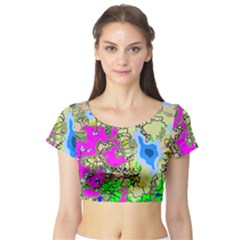 Painting Map Pink Green Blue Street Short Sleeve Crop Top by Mariart