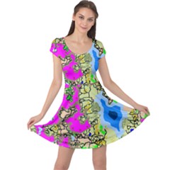 Painting Map Pink Green Blue Street Cap Sleeve Dress by Mariart