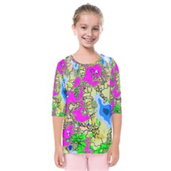 Painting Map Pink Green Blue Street Kids  Quarter Sleeve Raglan Tee