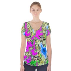 Painting Map Pink Green Blue Street Short Sleeve Front Detail Top by Mariart