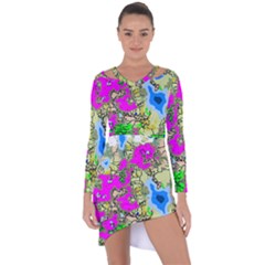 Painting Map Pink Green Blue Street Asymmetric Cut-out Shift Dress