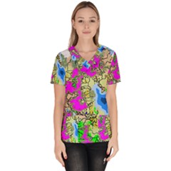 Painting Map Pink Green Blue Street Scrub Top