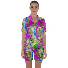 Painting Map Pink Green Blue Street Satin Short Sleeve Pyjamas Set by Mariart