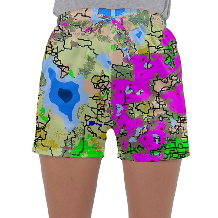 Painting Map Pink Green Blue Street Sleepwear Shorts