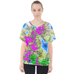 Painting Map Pink Green Blue Street V-neck Dolman Drape Top