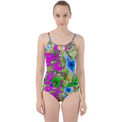 Painting Map Pink Green Blue Street Cut Out Top Tankini Set