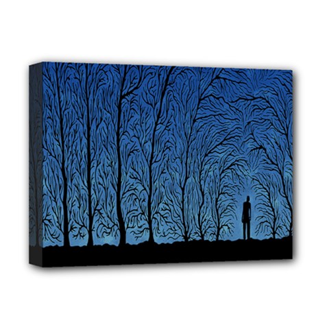 Forest Tree Night Blue Black Man Deluxe Canvas 16  X 12  