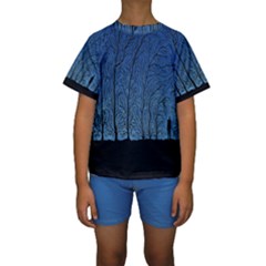 Forest Tree Night Blue Black Man Kids  Short Sleeve Swimwear