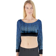 Forest Tree Night Blue Black Man Long Sleeve Crop Top by Mariart