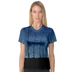 Forest Tree Night Blue Black Man V-neck Sport Mesh Tee