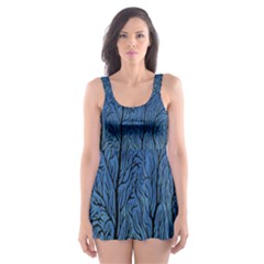 Forest Tree Night Blue Black Man Skater Dress Swimsuit by Mariart