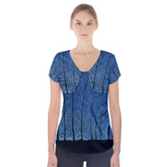 Forest Tree Night Blue Black Man Short Sleeve Front Detail Top by Mariart