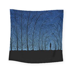 Forest Tree Night Blue Black Man Square Tapestry (small)