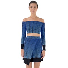 Forest Tree Night Blue Black Man Off Shoulder Top With Skirt Set