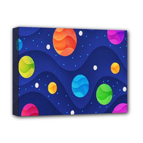 Planet Space Moon Galaxy Sky Blue Polka Deluxe Canvas 16  X 12  