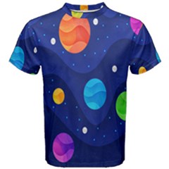 Planet Space Moon Galaxy Sky Blue Polka Men s Cotton Tee by Mariart