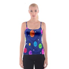 Planet Space Moon Galaxy Sky Blue Polka Spaghetti Strap Top by Mariart