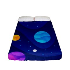 Planet Space Moon Galaxy Sky Blue Polka Fitted Sheet (full/ Double Size) by Mariart