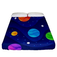 Planet Space Moon Galaxy Sky Blue Polka Fitted Sheet (queen Size) by Mariart