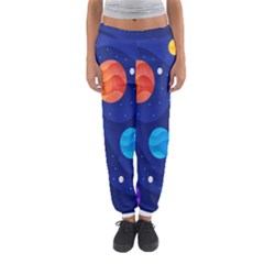 Planet Space Moon Galaxy Sky Blue Polka Women s Jogger Sweatpants