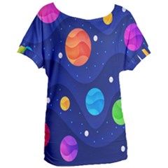 Planet Space Moon Galaxy Sky Blue Polka Women s Oversized Tee