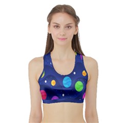 Planet Space Moon Galaxy Sky Blue Polka Sports Bra With Border