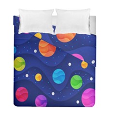 Planet Space Moon Galaxy Sky Blue Polka Duvet Cover Double Side (full/ Double Size)