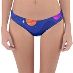 Planet Space Moon Galaxy Sky Blue Polka Reversible Hipster Bikini Bottoms